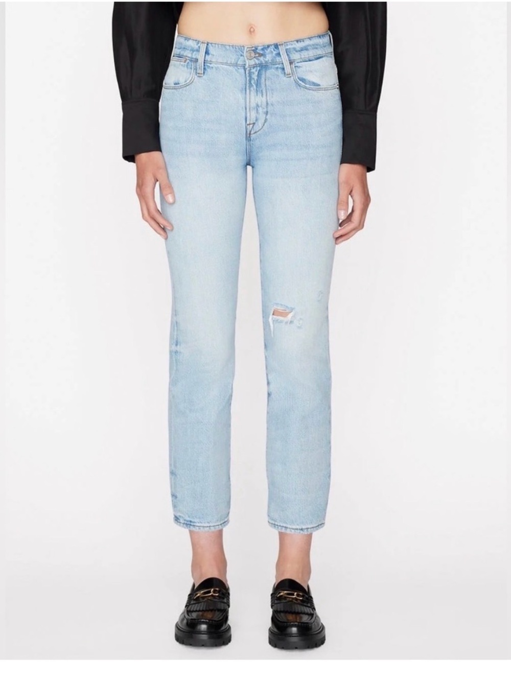 Frame Denim Light Blue Cropped Straight Jeans